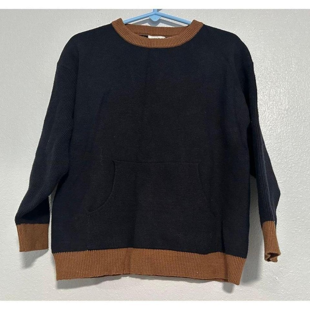 Zara Kids Black Tan Contrast Crewneck Long‎ Sleeve Sweater Boys Girls Size 3-4T